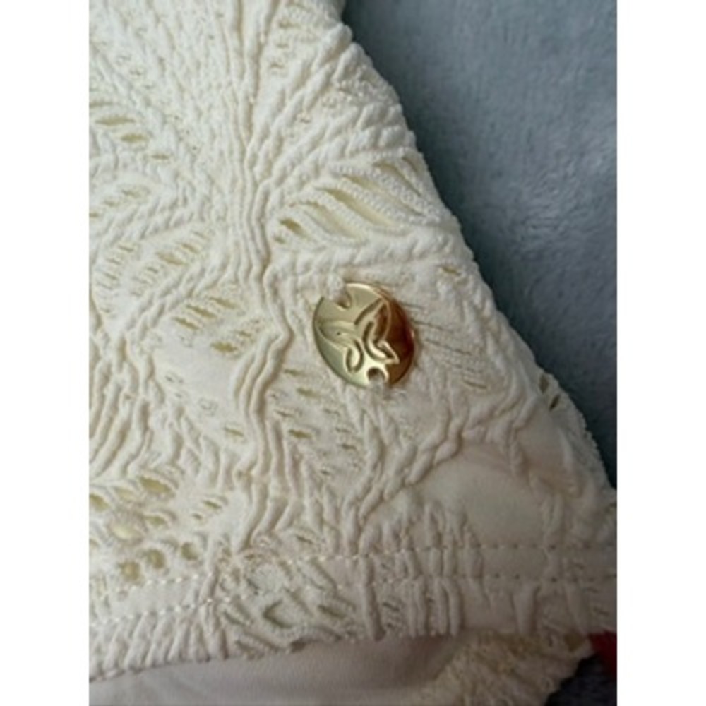 NWT CECE One Piece Swimsuit Womens Cream Lace Ruffle Deep V-Neck Sz10 $88 - Picture 4 of 14